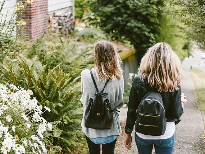 Two students having a walk