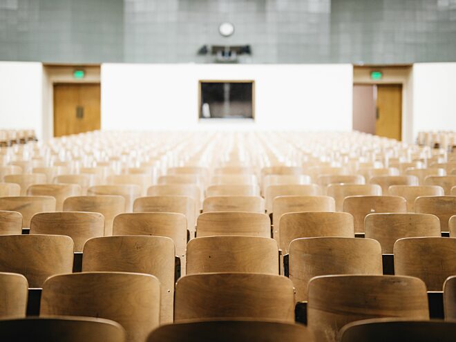 Empty seats in a classroom